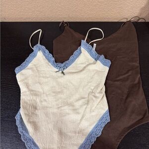 Cream and Brown Lace Trim Bodysuits bundle